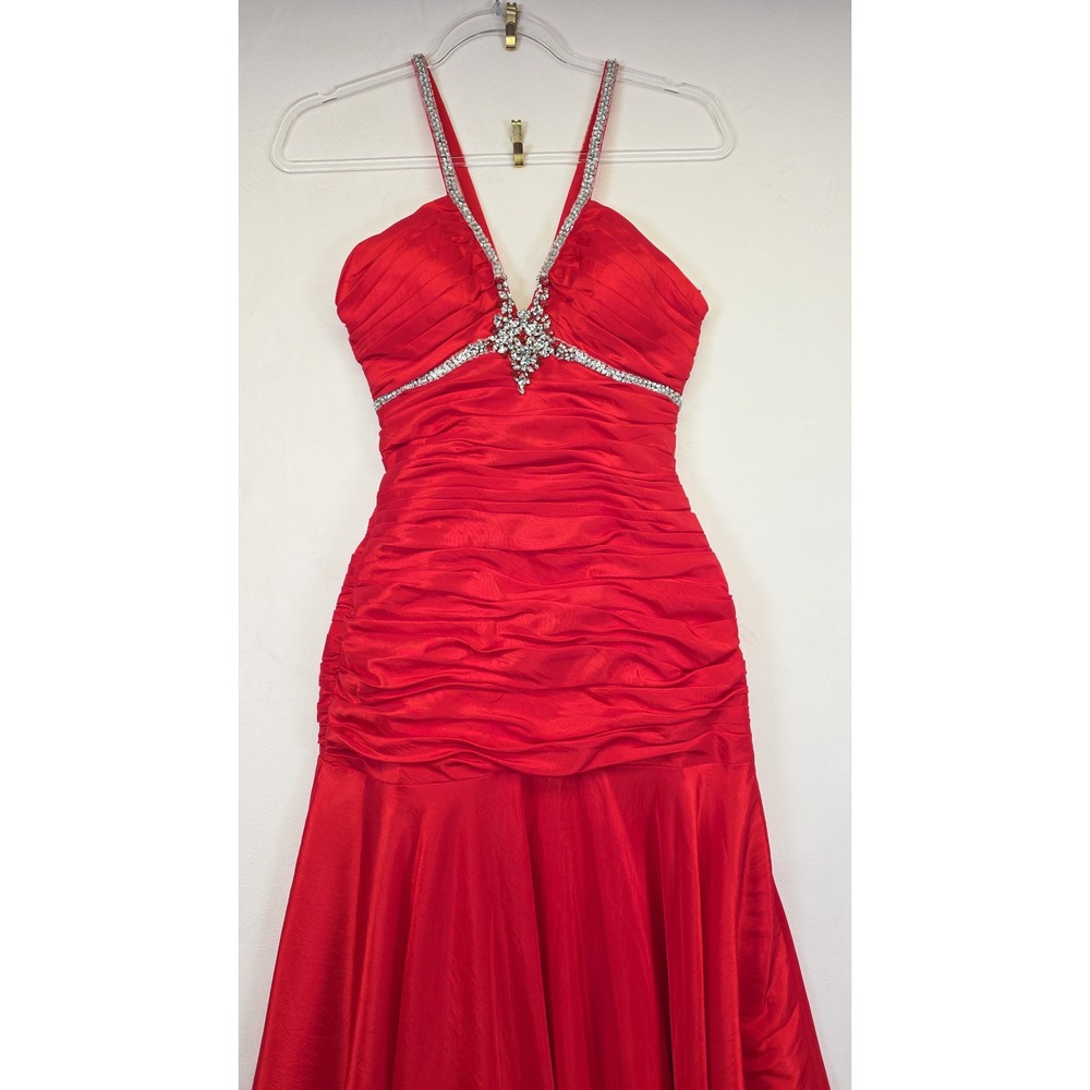 Mori Lee Prom Dress Womens 1/2 Red Formal Rhinestone Mermaid Maxi Glam Hollywood - Picture 10 of 16